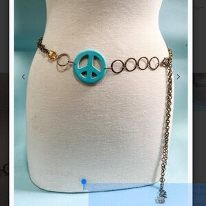 Boho “ Groovy Nikki “ Boho Metal chain belt with natural stones and Peace Sign